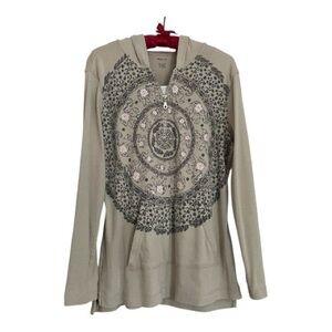 Style & Co. Taupe Elephant Mandala Hoodie L